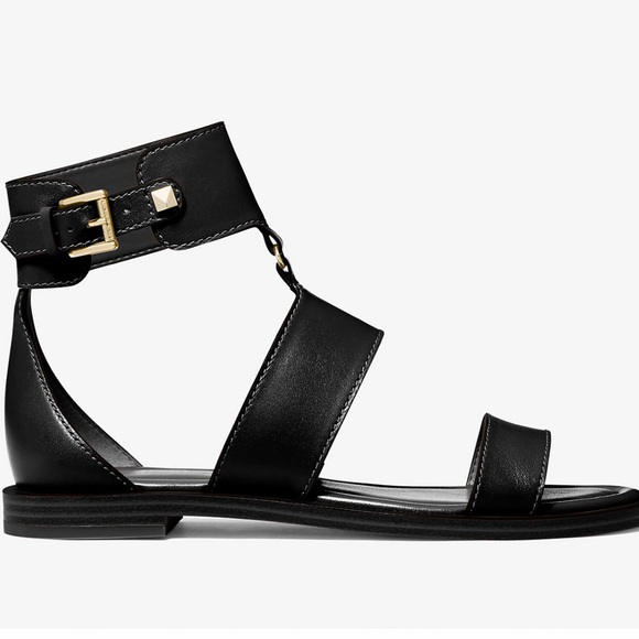 MICHAEL Michael Kors Amos Black Leather Flat Gladiator Sandals - Picture 2 of 12